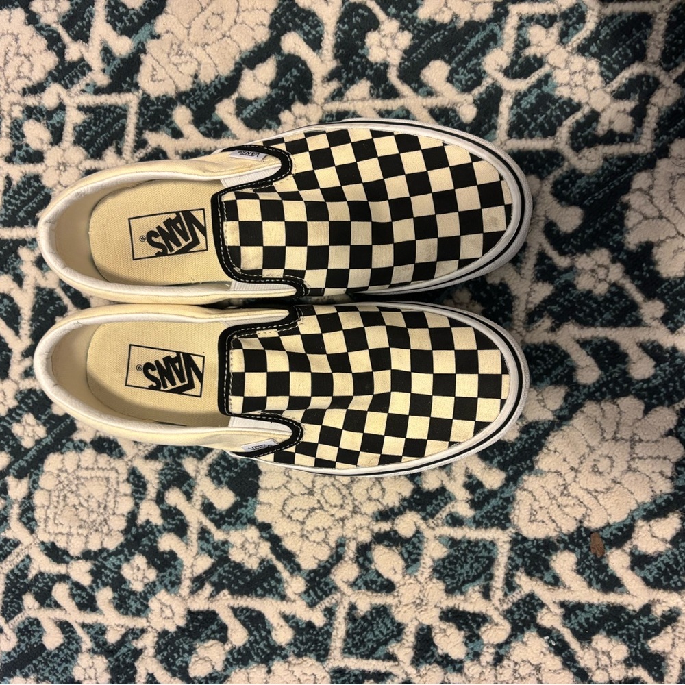 Vans Black and Cream Checkerboard Slip-Ons
